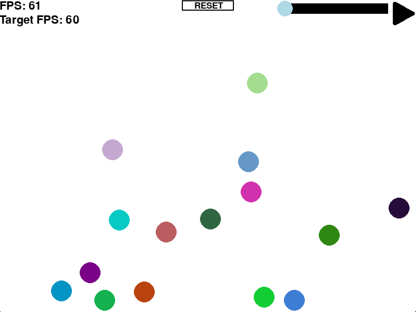 Screenshot of the bouncing ball simulation